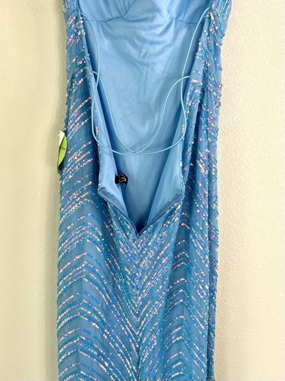 NEW Windsor Blue Sequin Mermaid Gown with Spaghetti Straps Open Back Large - Picture 9 of 11